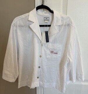NWT Petite Plume Women's Pajama Top Size XS 100% Pima Cotton Bride Bridal White
